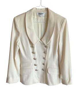 Vintage Moschery 100% Wool Double-Breasted Cream Blazer with Lion Crest Buttons